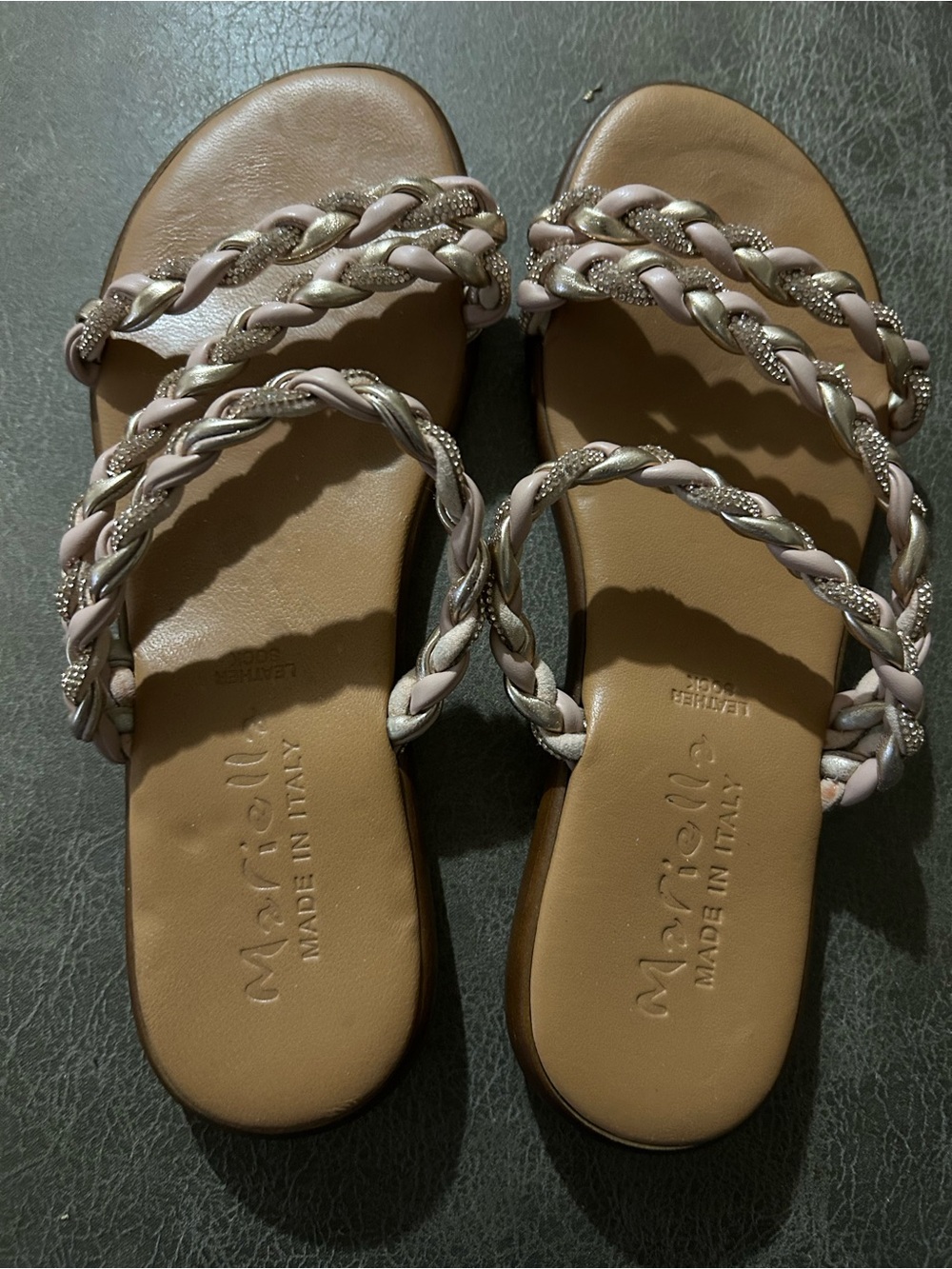 EUC! Mariella Strappy Sandals Brown Made In Italy Sz 8 Leather Braided Slide